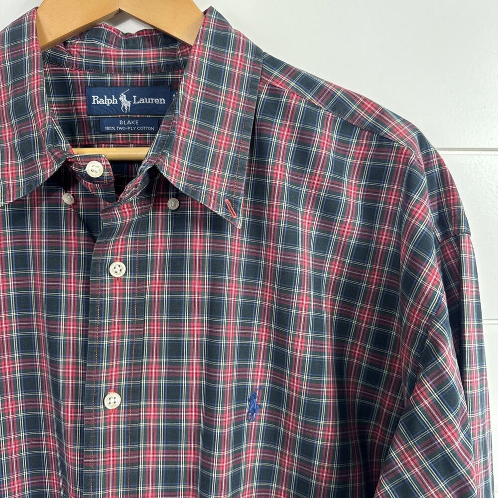 Ralph Lauren Blake Button Front Shirt 100% Cotton Red Plaid sz XXL